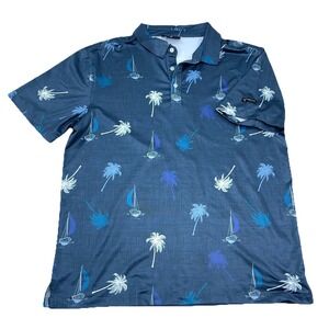 Yatta Golf Polo Shirt Men Large Blue Performance Quick Dry Sail Boat Palm Tree